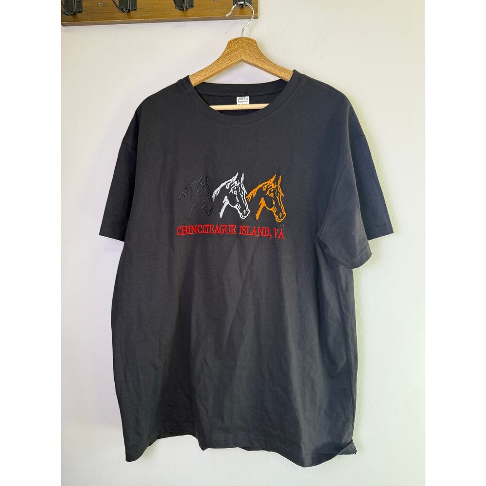 Chincoteague Island VA Pony Horse Embroidered Graphic T Shirt Black 2XL